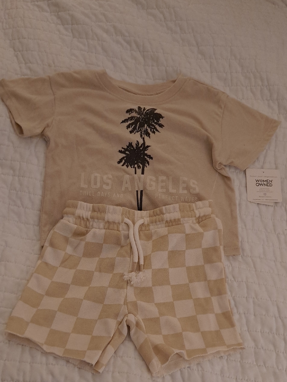 Beige Los Angeles Palm Tee & Checker Shorts Set